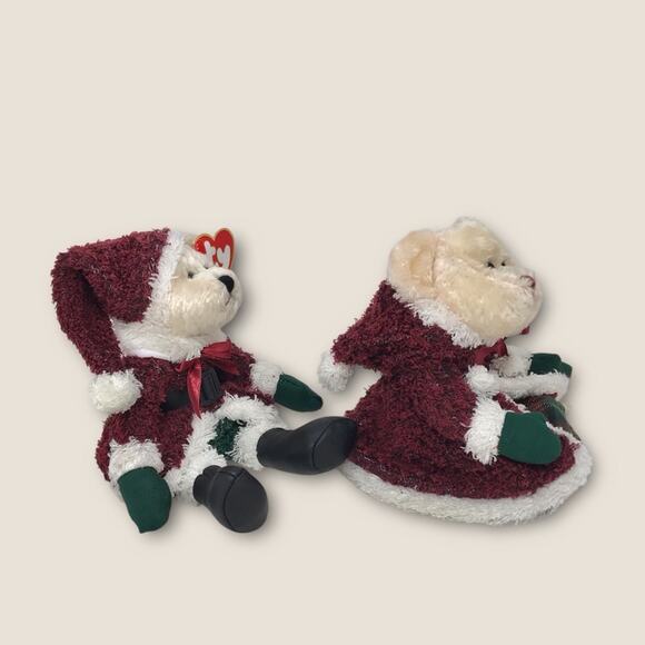 Ty SantaBear & Mrs Santabear 2 SET Beanie Babies 2000 Christmas Decor - Picture 4 of 9